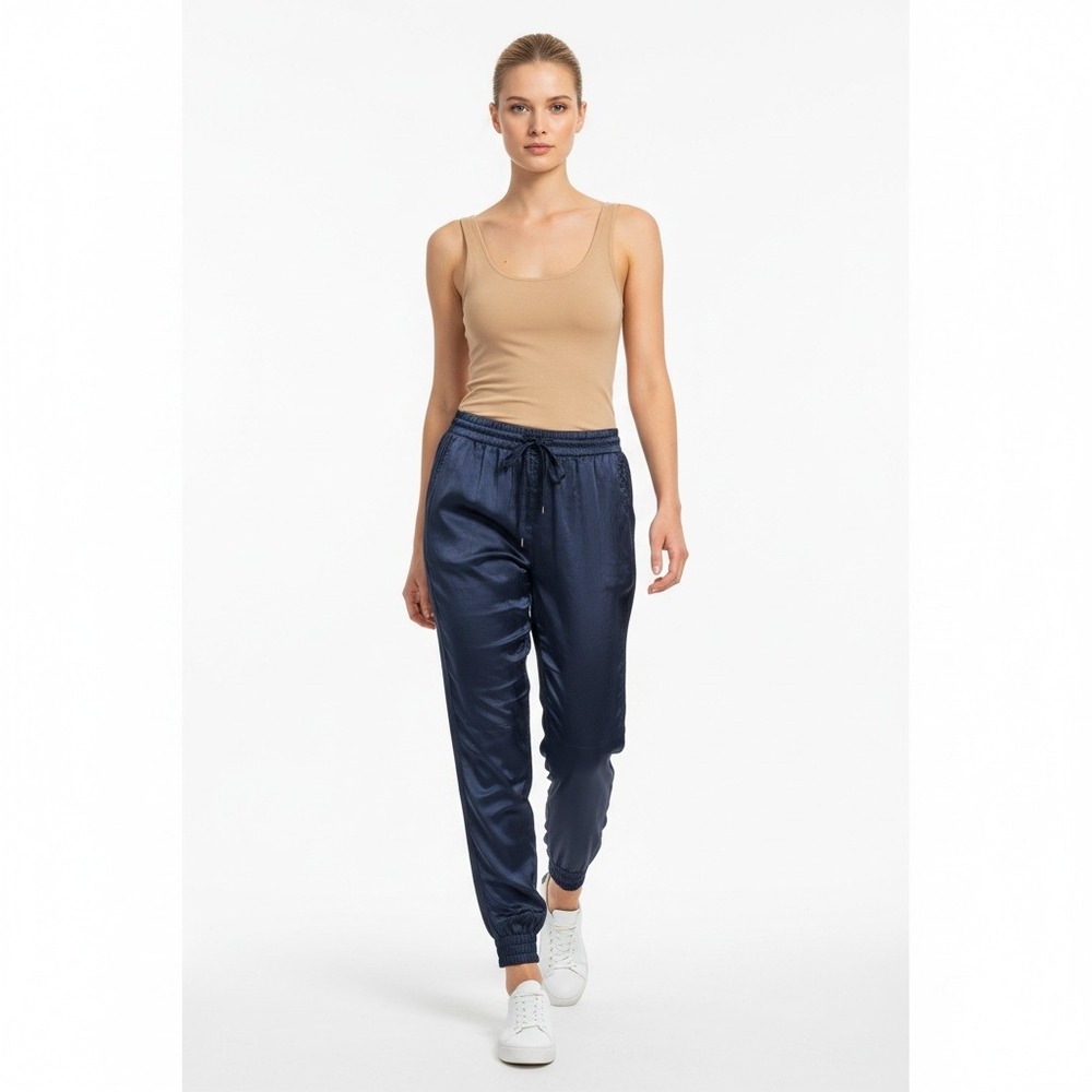 Armani Exchange Blue 100% Cupro Jogger Pants Womens Relaxed Drawstring Track S